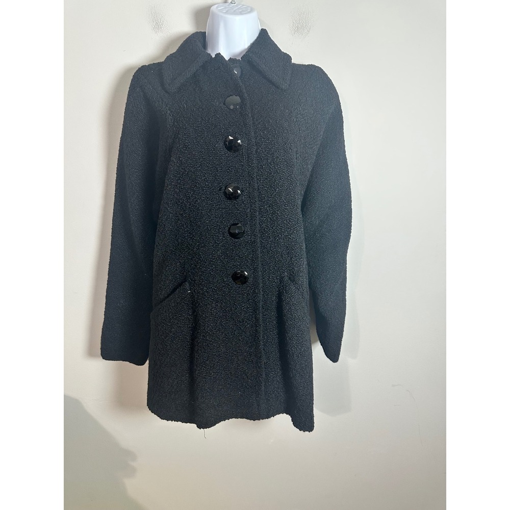 Vintage 60s-70s Forstmann Black 100% Virgin Wool Boucle Car Coat Size 12